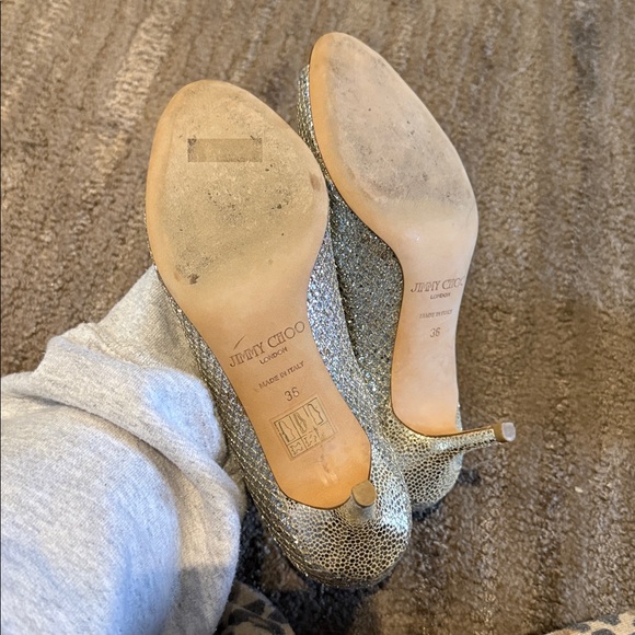 Jimmy Choo Isabel Champagne Glitter Peep Toe Heels - Picture 5 of 6